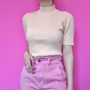 Blush pink knit mock neck shirt